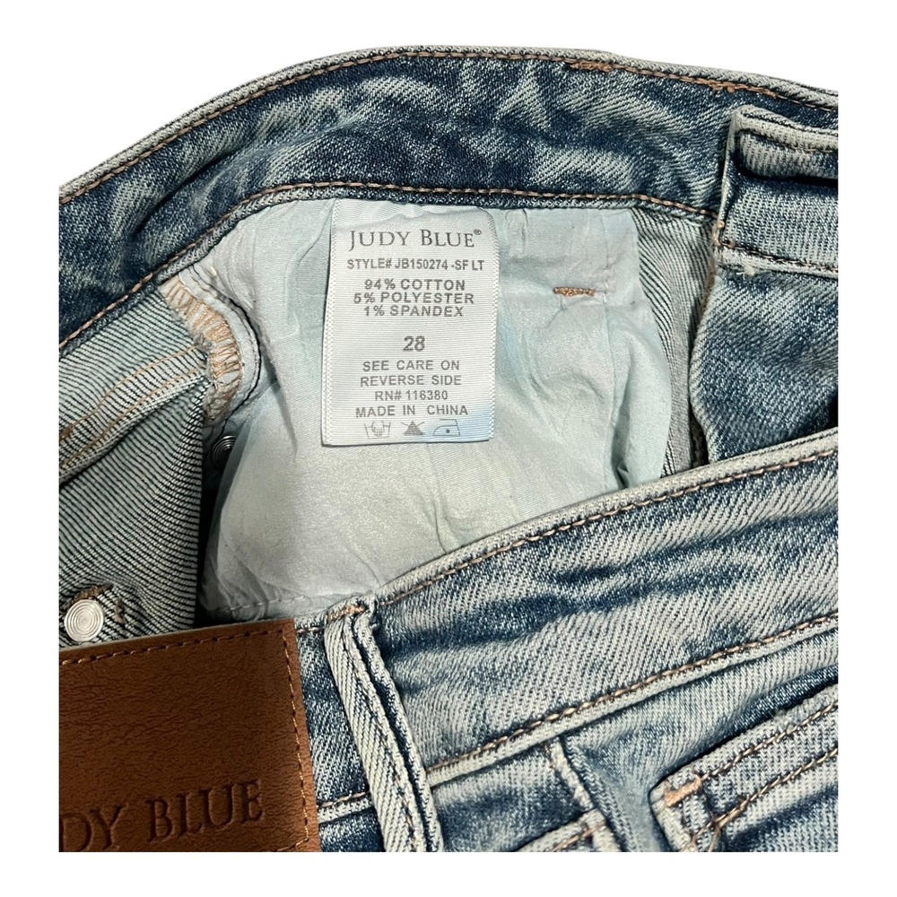 Judy Blue‎ Rhinestone Denim Shorts Size 28 Distressed Frayed Hem - Picture 7 of 13